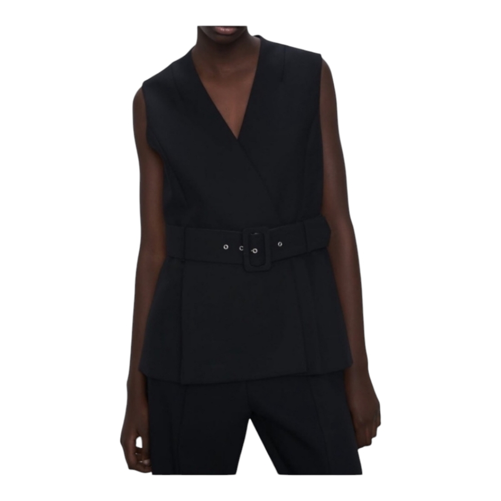 Zara vest womens size small black wrap belted vest city chic